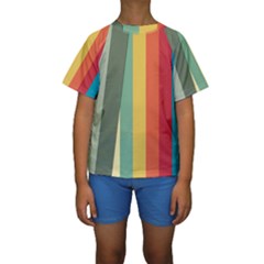 Texture Stripes Lines Color Bright Kids  Short Sleeve Swimwear by Simbadda