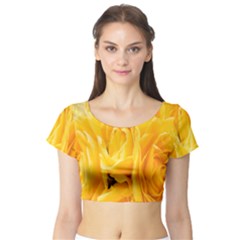 Yellow Neon Flowers Short Sleeve Crop Top (tight Fit) by Simbadda