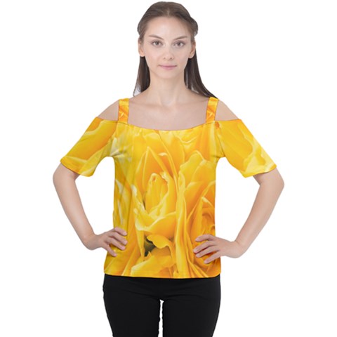 Yellow Neon Flowers Women s Cutout Shoulder Tee by Simbadda