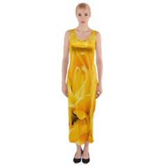 Yellow Neon Flowers Fitted Maxi Dress by Simbadda