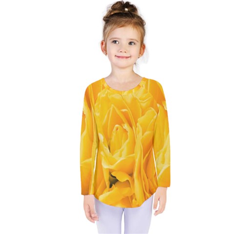 Yellow Neon Flowers Kids  Long Sleeve Tee by Simbadda