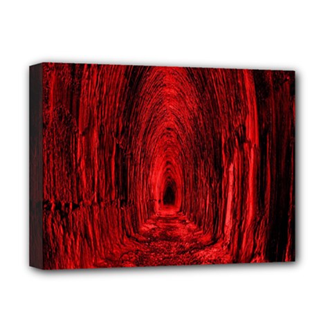 Tunnel Red Black Light Deluxe Canvas 16  X 12   by Simbadda