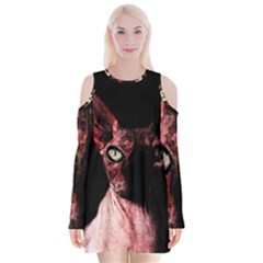 Sphynx cat Velvet Long Sleeve Shoulder Cutout Dress