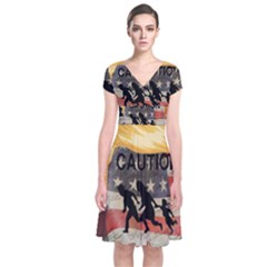 Caution Short Sleeve Front Wrap Dress by Valentinaart