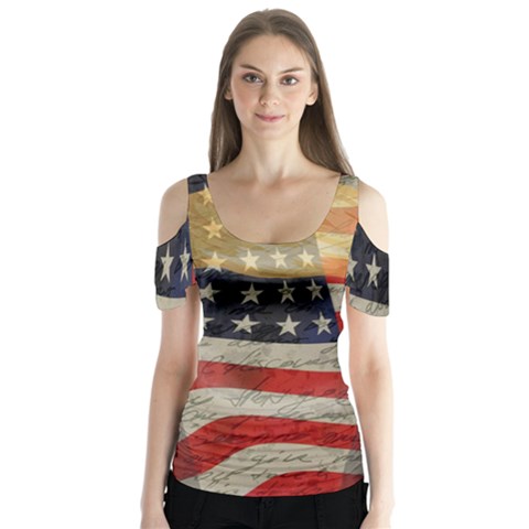 American President Butterfly Sleeve Cutout Tee  by Valentinaart