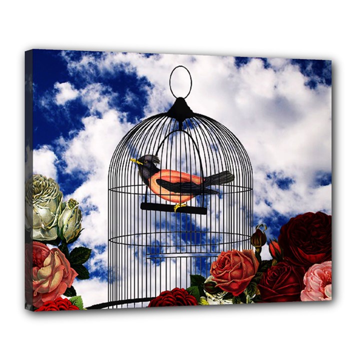 Vintage bird in the cage  Canvas 20  x 16 