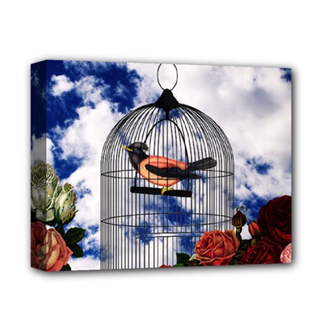 Vintage Bird In The Cage  Deluxe Canvas 14  X 11  by Valentinaart
