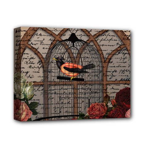 Vintage Bird In The Cage Deluxe Canvas 14  X 11  by Valentinaart