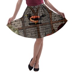 Vintage Bird In The Cage A-line Skater Skirt by Valentinaart