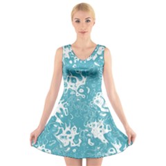 Pattern V-neck Sleeveless Skater Dress