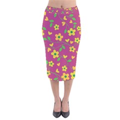 Floral Pattern Velvet Midi Pencil Skirt by Valentinaart