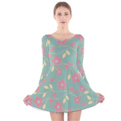 Floral Pattern Long Sleeve Velvet Skater Dress