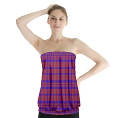 Pattern Plaid Geometric Red Blue Strapless Top by Simbadda
