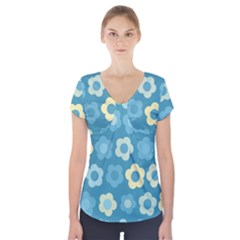 Floral Pattern Short Sleeve Front Detail Top