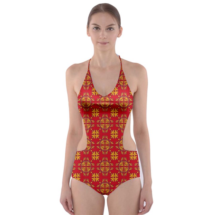 Pattern Cut-Out One Piece Swimsuit