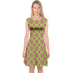 Pattern Capsleeve Midi Dress