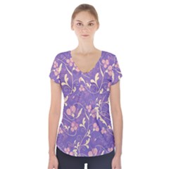 Floral Pattern Short Sleeve Front Detail Top