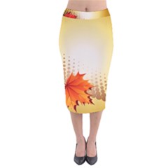 Background Leaves Dry Leaf Nature Velvet Midi Pencil Skirt by Simbadda