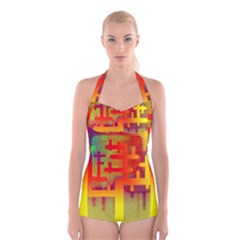 Binary Binary Code Binary System Boyleg Halter Swimsuit  by Simbadda