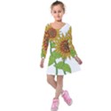 Sunflowers Flower Bloom Nature Kids  Long Sleeve Velvet Dress View1