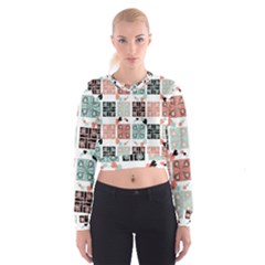 Mint Black Coral Heart Paisley Women s Cropped Sweatshirt by Simbadda