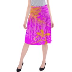 Spring Tropical Floral Palm Bird Midi Beach Skirt by Simbadda