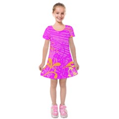 Spring Tropical Floral Palm Bird Kids  Short Sleeve Velvet Dress by Simbadda