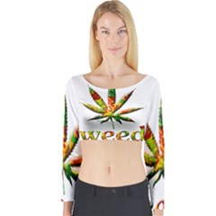 Marijuana Leaf Bright Graphic Long Sleeve Crop Top by Simbadda