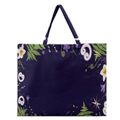 Spring Wind Flower Floral Leaf Star Purple Green Frame Zipper Large Tote Bag