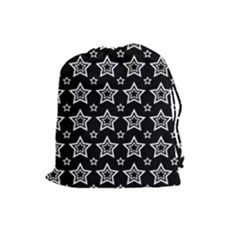 Star Black White Line Space Drawstring Pouches (large)  by Alisyart