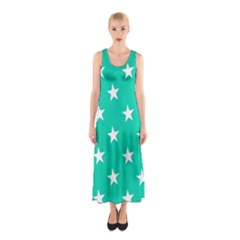 Star Pattern Paper Green Sleeveless Maxi Dress