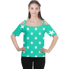 Star Pattern Paper Green Women s Cutout Shoulder Tee