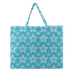 Star Blue White Line Space Sky Zipper Large Tote Bag