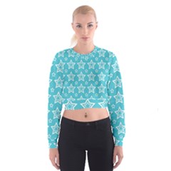 Star Blue White Line Space Sky Women s Cropped Sweatshirt by Alisyart