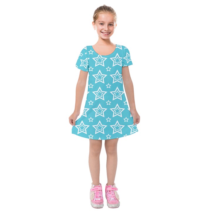 Star Blue White Line Space Sky Kids  Short Sleeve Velvet Dress