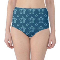 Star Blue White Line Space High-waist Bikini Bottoms