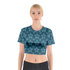 Star Blue White Line Space Cotton Crop Top