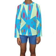 Starburst Shapes Large Circle Green Blue Red Orange Circle Kids  Long Sleeve Swimwear by Alisyart