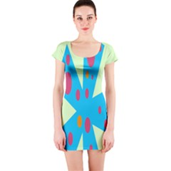 Starburst Shapes Large Circle Green Blue Red Orange Circle Short Sleeve Bodycon Dress by Alisyart