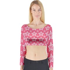 Star Pink White Line Space Long Sleeve Crop Top by Alisyart