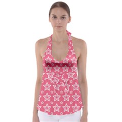 Star Pink White Line Space Babydoll Tankini Top