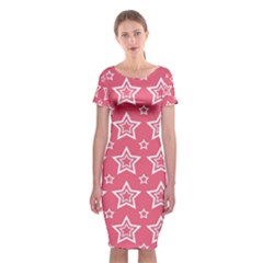 Star Pink White Line Space Classic Short Sleeve Midi Dress by Alisyart