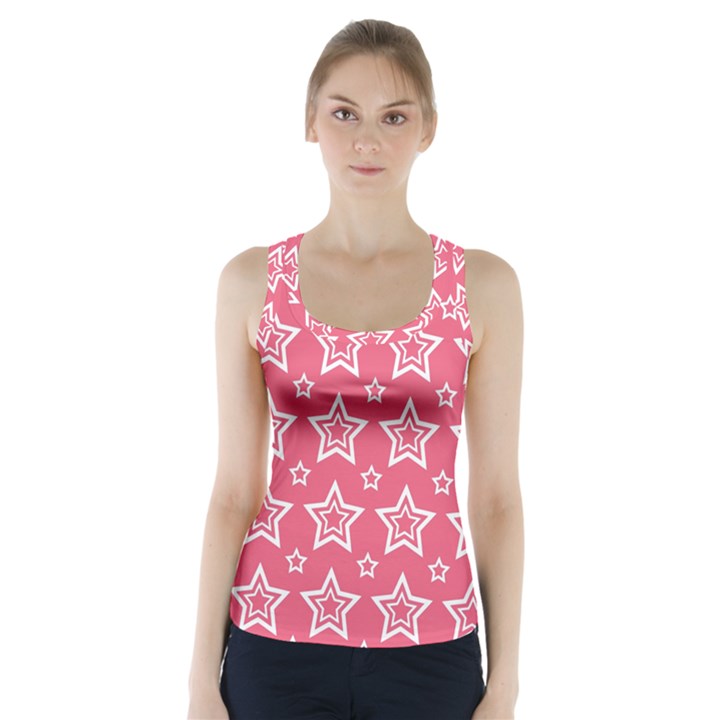 Star Pink White Line Space Racer Back Sports Top