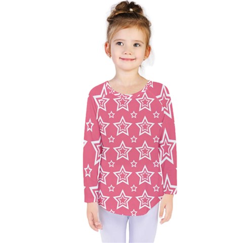 Star Pink White Line Space Kids  Long Sleeve Tee by Alisyart