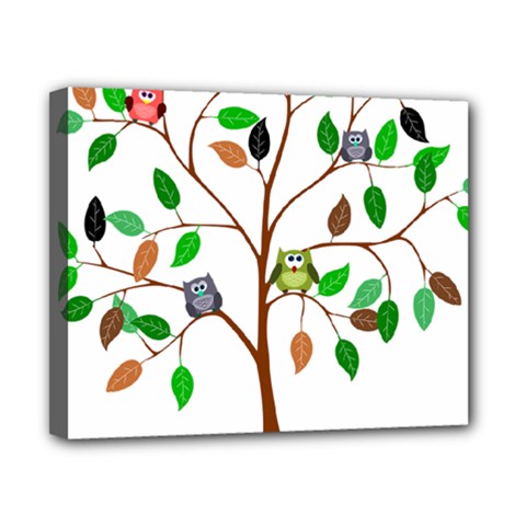 Tree Root Leaves Owls Green Brown Canvas 10  X 8  by Simbadda