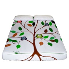Tree Root Leaves Owls Green Brown Fitted Sheet (california King Size) by Simbadda