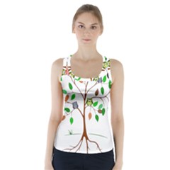 Tree Root Leaves Owls Green Brown Racer Back Sports Top by Simbadda