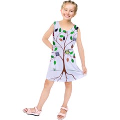 Tree Root Leaves Owls Green Brown Kids  Tunic Dress by Simbadda