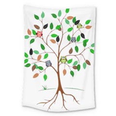 Tree Root Leaves Owls Green Brown Large Tapestry