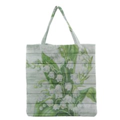 On Wood May Lily Of The Valley Grocery Tote Bag by Simbadda